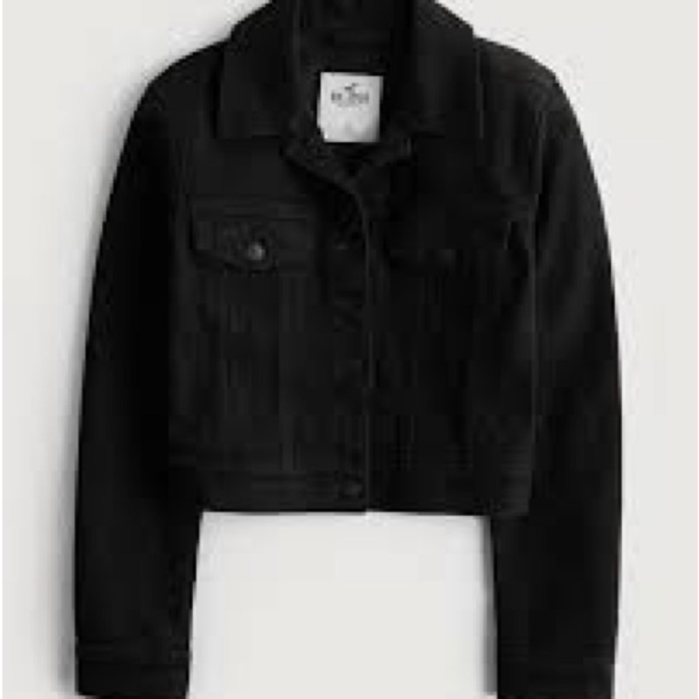 Hollister crop black denim jacket